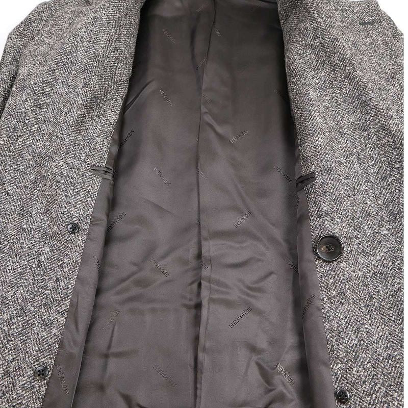 Hermes 15aw Multi-Fabric Double Breasted Tweed Coat Grey- 50