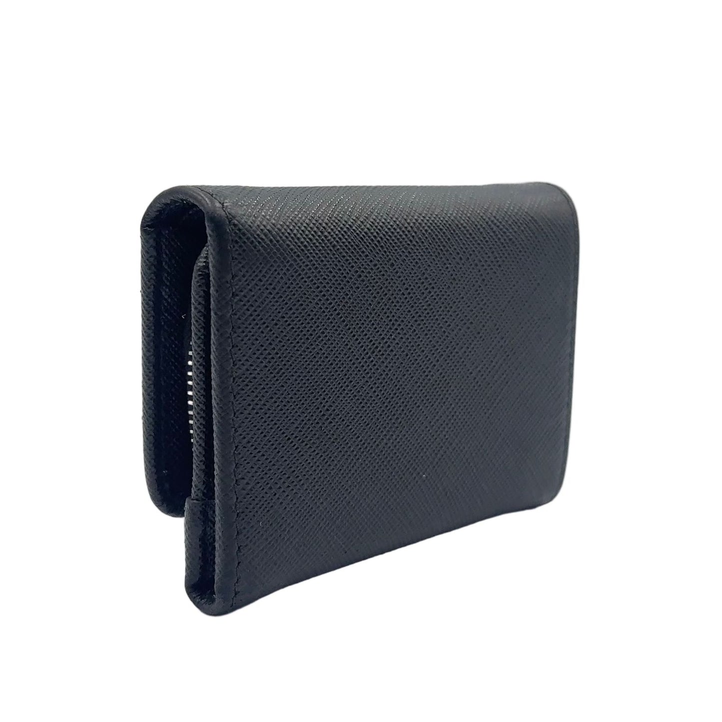 Prada New Arrivals Saffiano Triangle Leather Black Trifold Wallet Silver — view 2