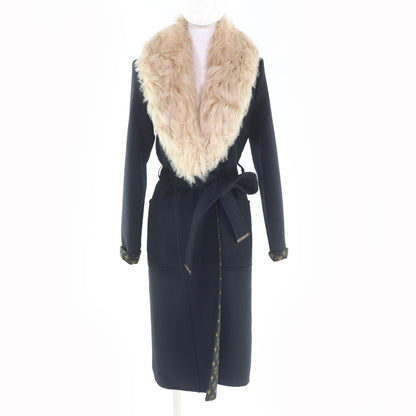 Louis Vuitton Wool Silk Blend Collar Lamfa Monogram Double Face Belted Coat