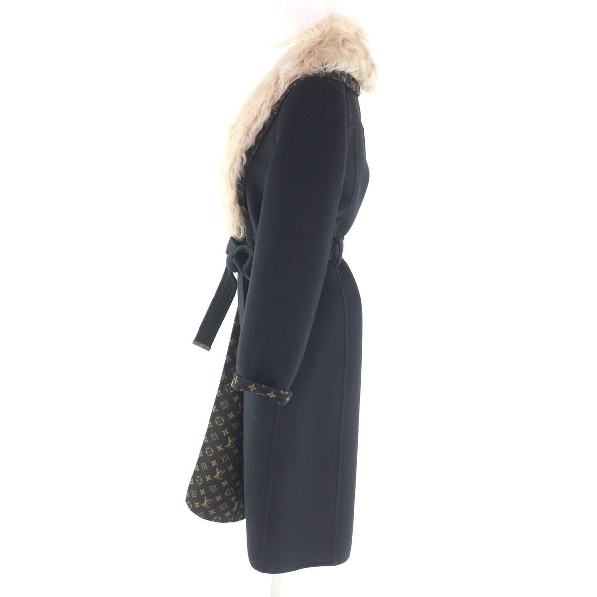 Louis Vuitton Wool Silk Blend Collar Lamfa Monogram Double Face Belted Coat — view 2