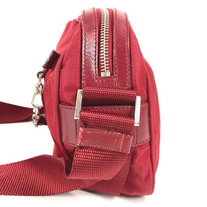 Prada Shoulder Bag Triangle Logo Triangle Logo Plate Leather / Nylon Red