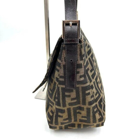 FENDI Mamma Zucca Bucket Baguette Tan Tobacco Flap Bag Purse Shoulder