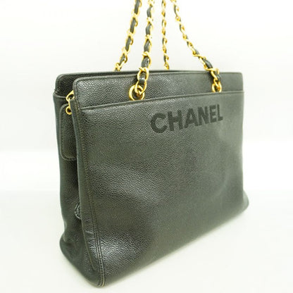 Chanel Handbag Caviar Skin Black Gold Hardware Chain Ladies