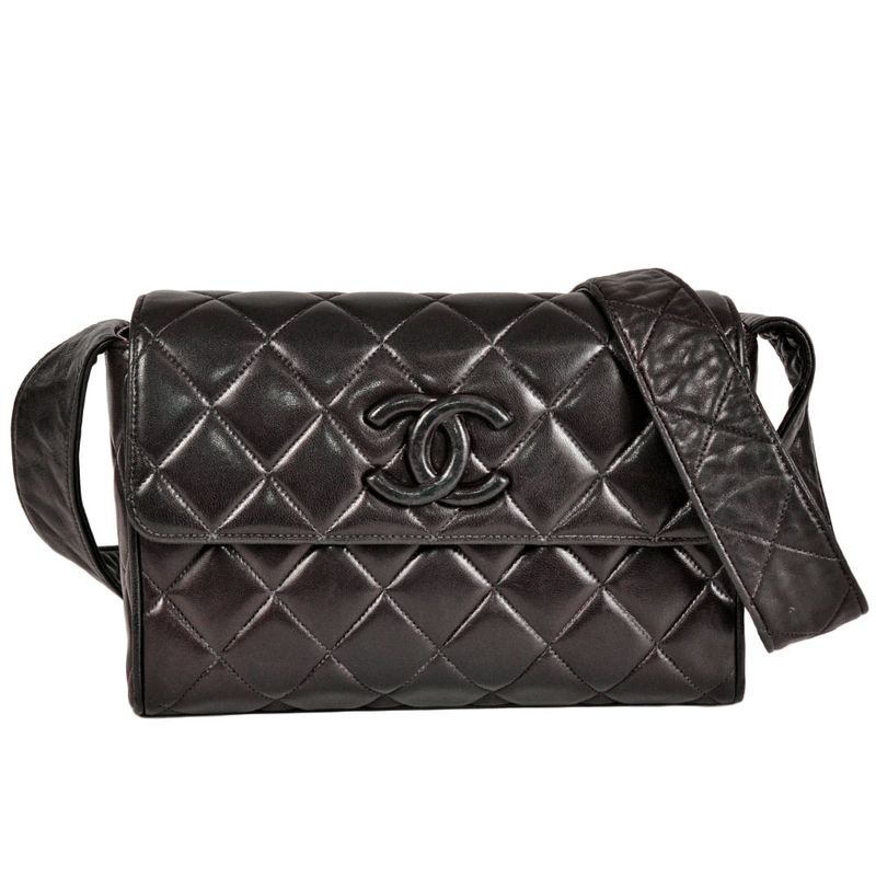 Chanel Matelasse Leather Shoulder Bag Lambskin Black 2nd Unit Coco Mark