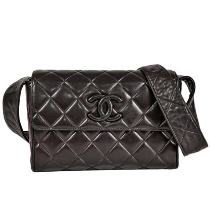 Chanel Matelasse Leather Shoulder Bag Lambskin Black 2nd Unit Coco Mark