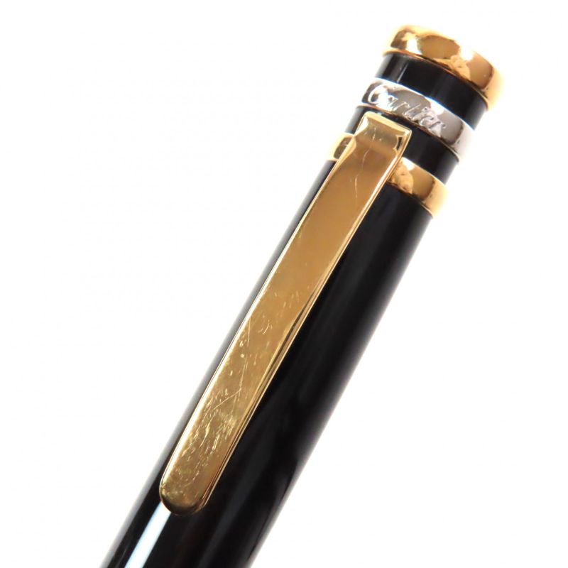  Cartier Trinity Logo Engraved Twist Ballpoint Pen Black Gold