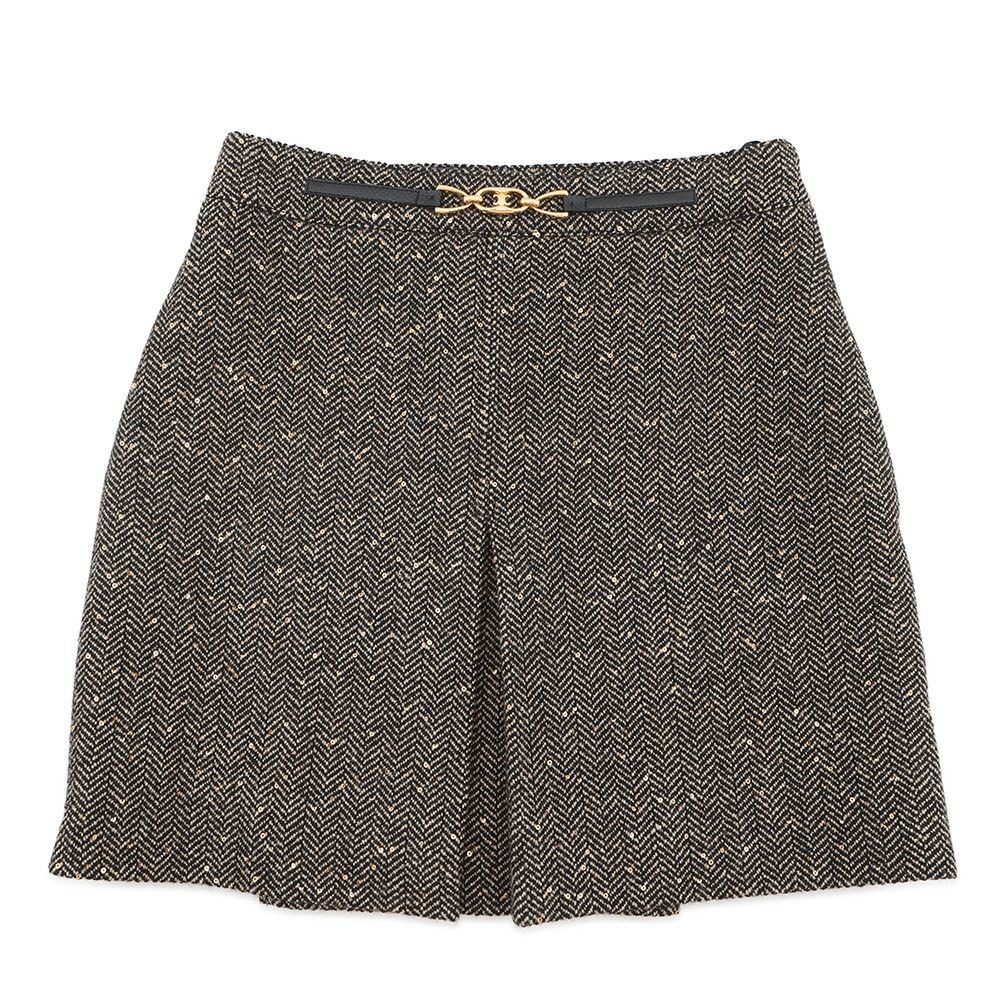 Celine Skirt Box Pleats Tweed 38 Black