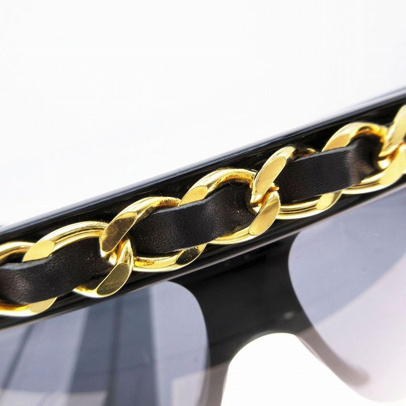 Chanel Gold Chain Sunglass Es Eyewear 01456 94305 Black Gold Men Women Hk25