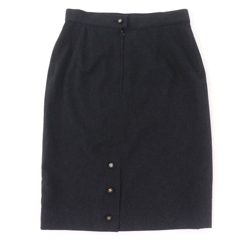 CHANEL Vintage P05858v03532 100% Wool 100% Silk Lining Tight Skirt With Coco