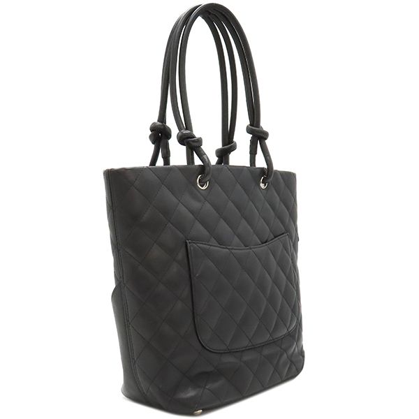 Chanel Tote Bag Cambon Line Medium Leather Enamel Black Silver Hardware Black
