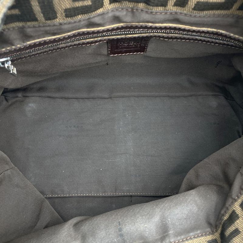 Fendi Zucca Handbag Tote Bag Nylon Brown Khaki Women