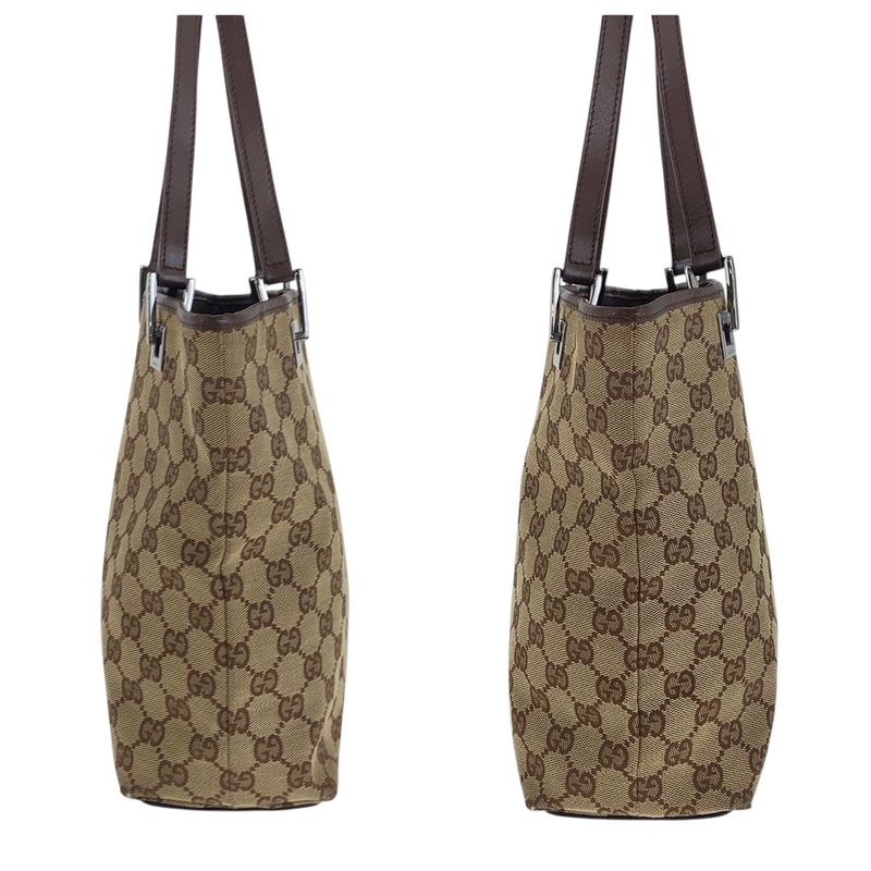 Gucci Beige Brown Silver Hardware GG Canvas 31244 Tote Bag Shoulder Bag Women
