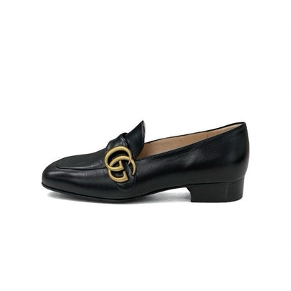 Gucci Double G Loafers Leather Shoes Leather Black Gold Ggmarmont