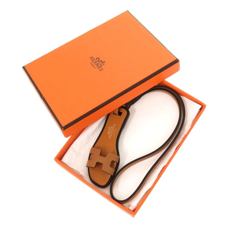 Hermes Oran Nanno Vaux Epson Gold Natural Sablé Black Bag Charm Brown 1231