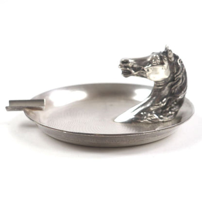 Hermes Vintage Cheval Horse Ashtray Metal Horse Motif Silver Men's