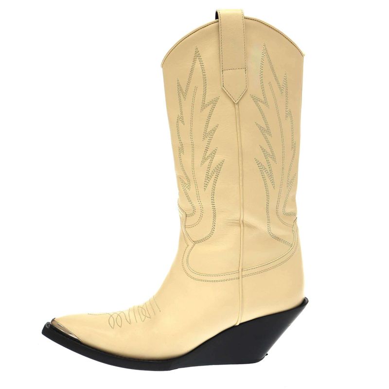 Celine 22aw Metal Toe Cap Western Middle Boots Ivory 41