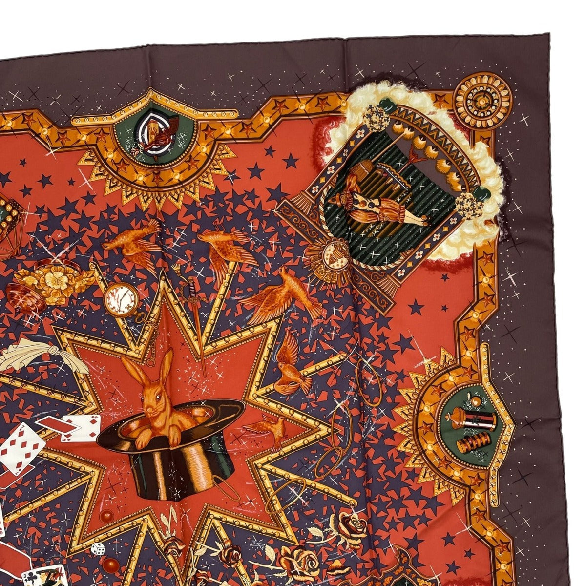 Hermes Silk Carre 90 la Magie Magic Rabbit Pigeon Clown Brown — view 3