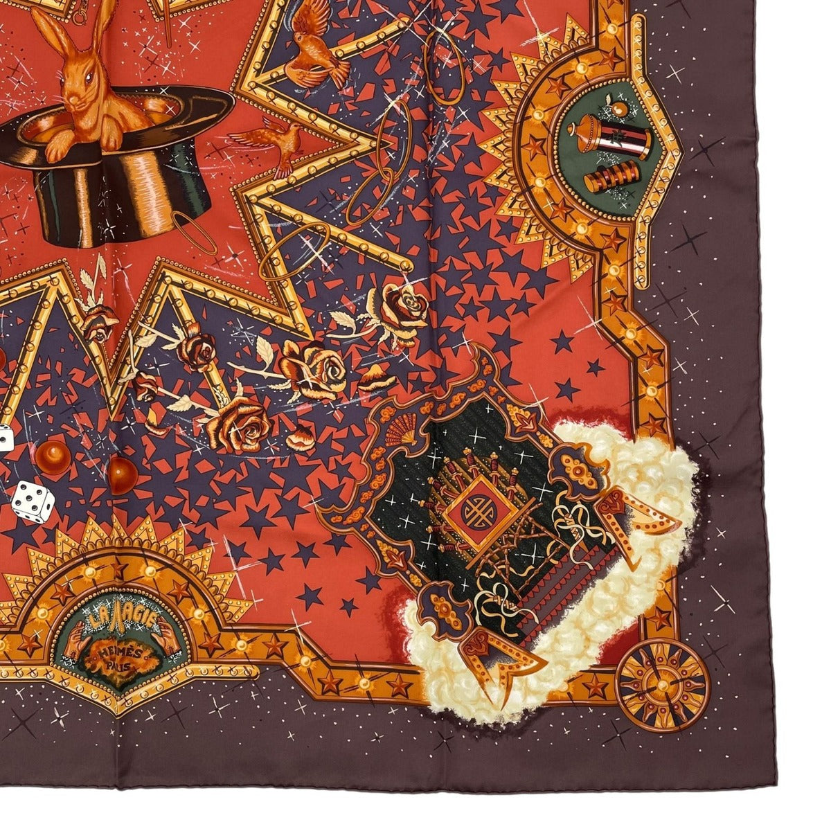 Hermes Silk Carre 90 la Magie Magic Rabbit Pigeon Clown Brown — view 5