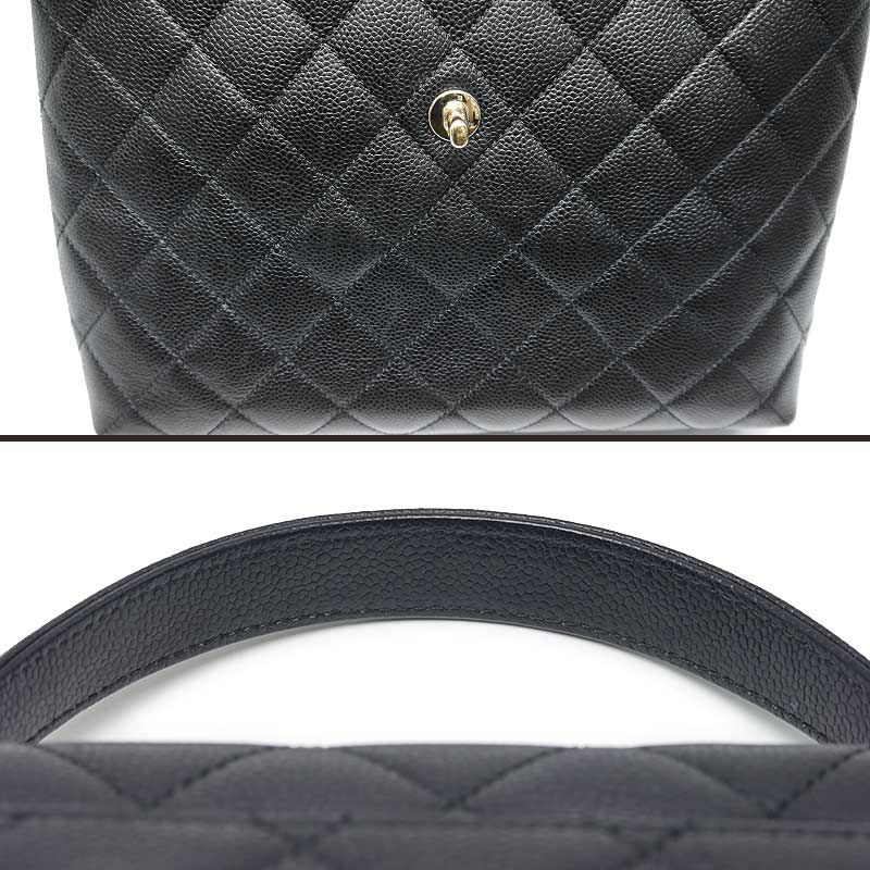 Chanel Matelasse Handbag Black And Gold Hardware Coco Mark Caviar Skin