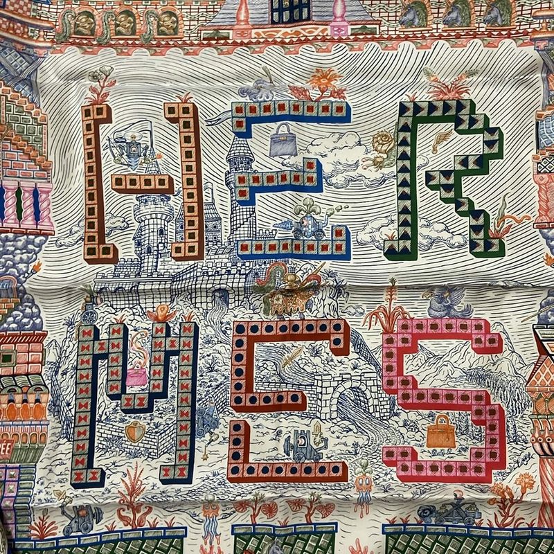 Hermes Scarf Carre 90 Blue×white×multi Super SILK Quest