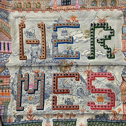 Hermes Scarf Carre 90 Blue×white×multi Super SILK Quest