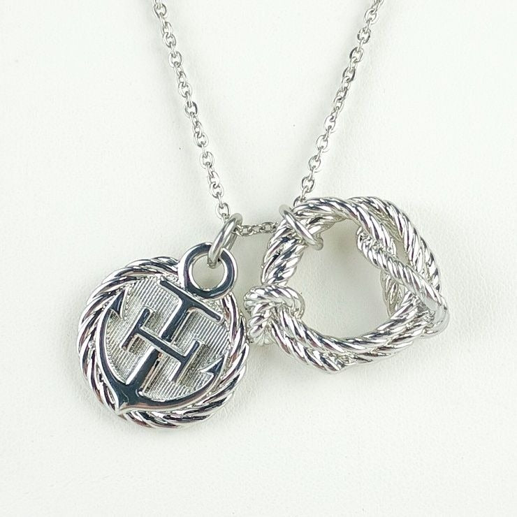 Hermes Necklace Cortaje Rope Silver Metal Pendant Anchor Cordage