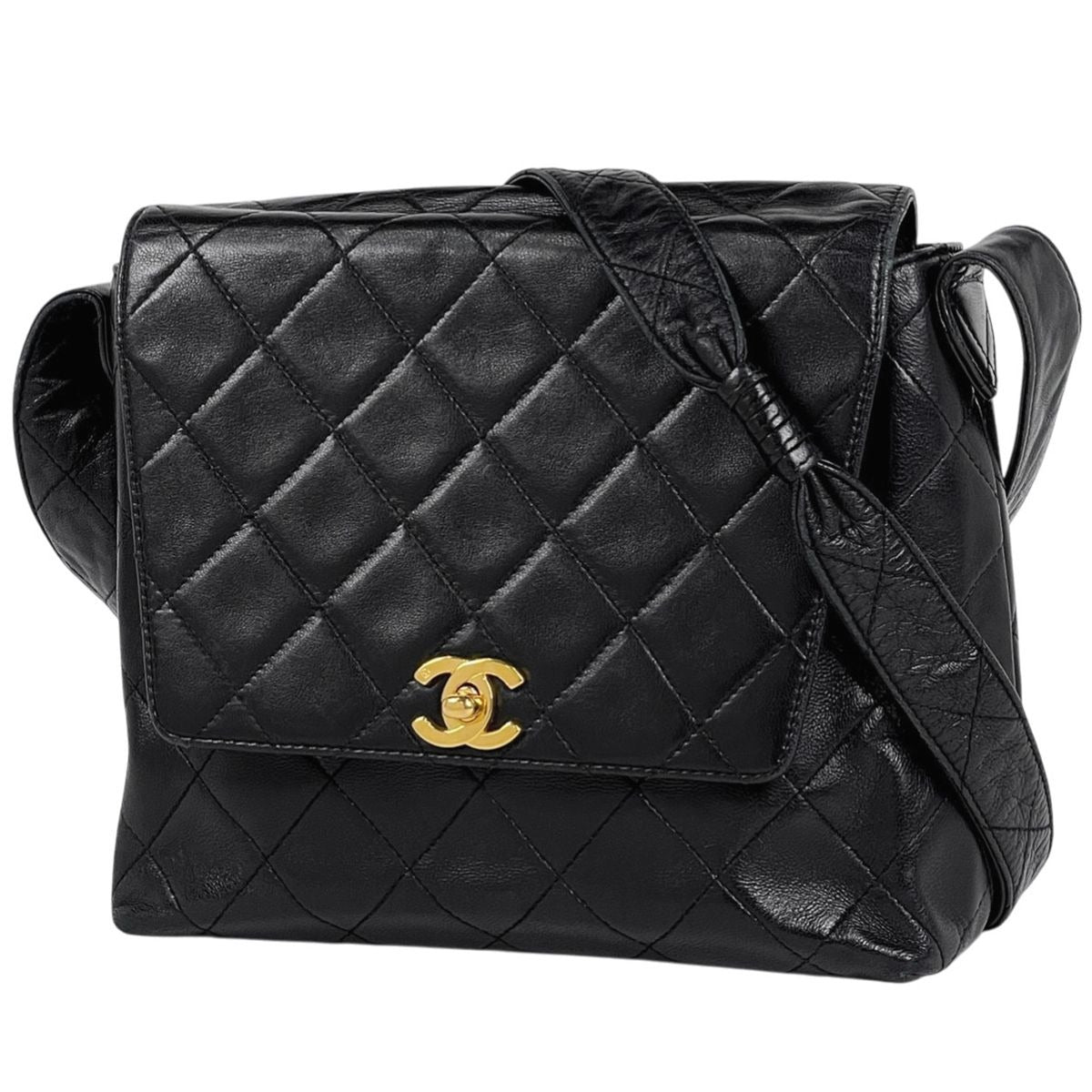 Chanel CC Logo Shoulder Bag Quilted Leather Black
