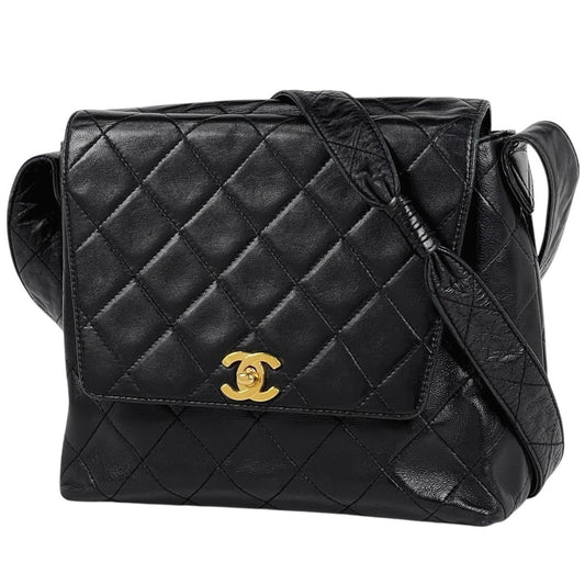 Chanel CC Logo Shoulder Bag Quilted Leather Black