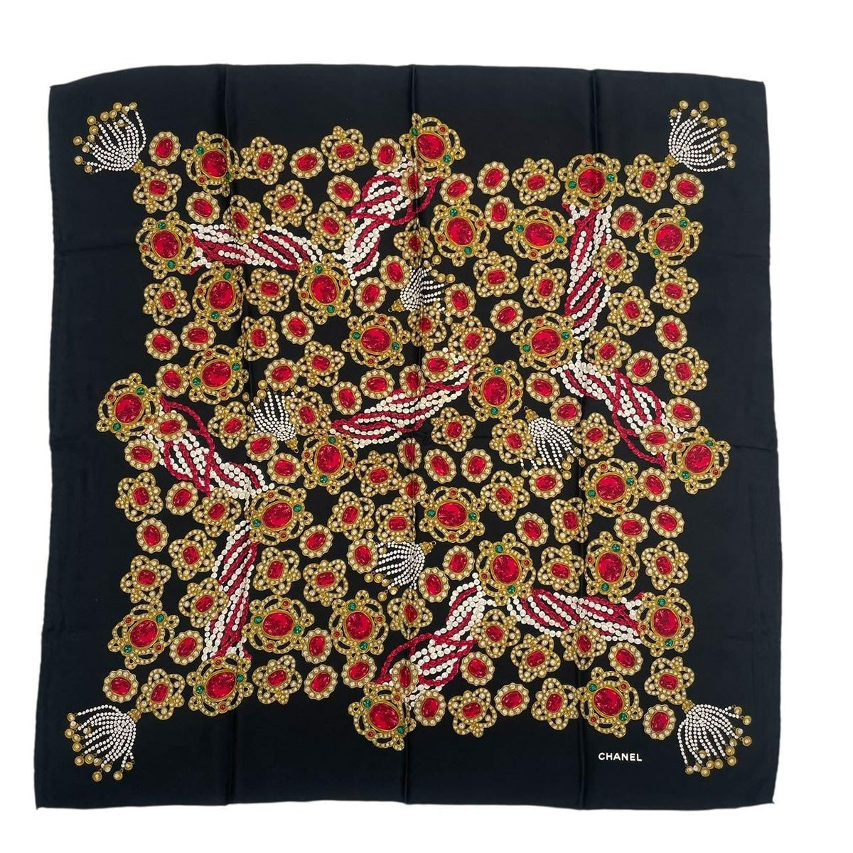 Chanel Scarf Silk Jewel Pattern Black Gold — view 2