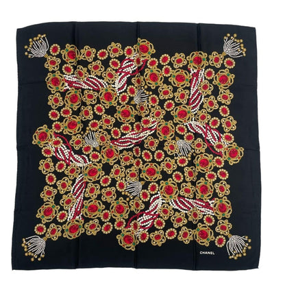 Chanel Scarf Silk Jewel Pattern Black Gold — view 2