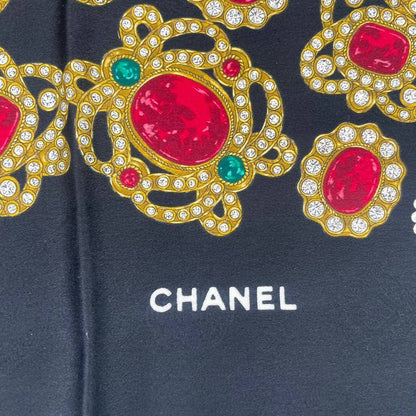 Chanel Scarf Silk Jewel Pattern Black Gold — view 7