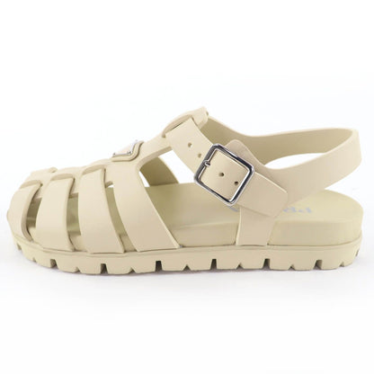 Prada Triangle Logo Rubber Sporty Fisherman Sandals Gurkha Ivory — view 5