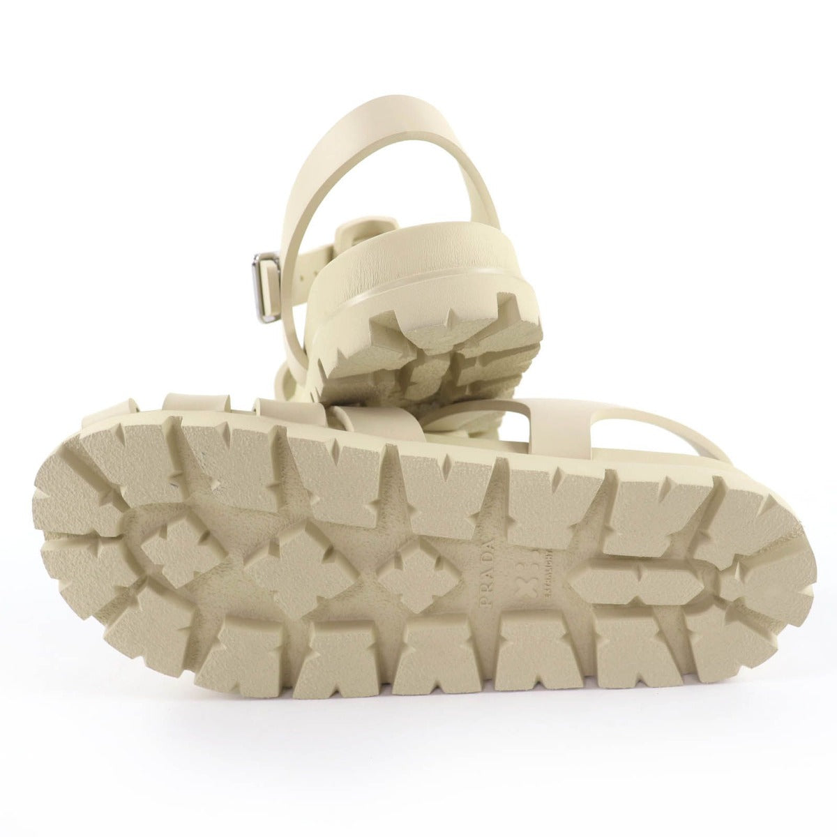 Prada Triangle Logo Rubber Sporty Fisherman Sandals Gurkha Ivory — view 7
