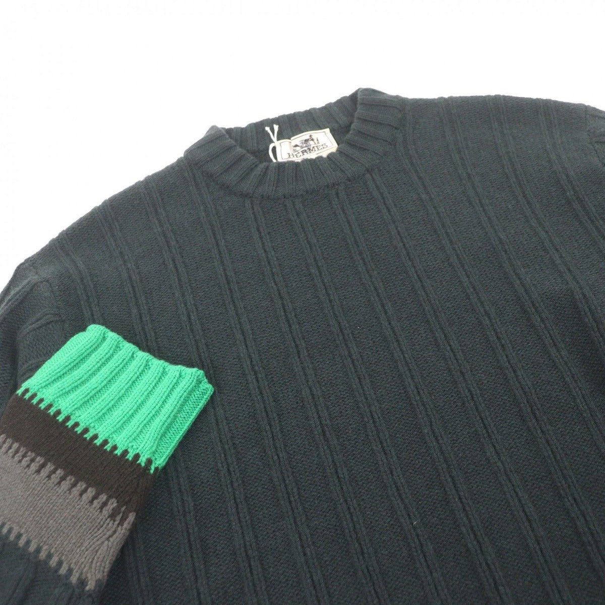 Hermes Wool Cashmere Crew Neck Long Sleeve Knit Sweater Green S — view 2