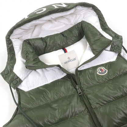 Moncler Genichi Gilet Born to Protect Logo Patch Hooded Down Jacket Vest Khaki 2 — view 2