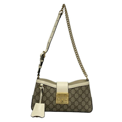 Gucci Shoulder Bag Padlockgg Supreme 811705 Beige And White Chain Shoulder