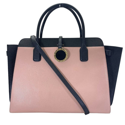 Bvlgari Alba Tote Shoulder Bag 2-Way Logo Leather Beige Black