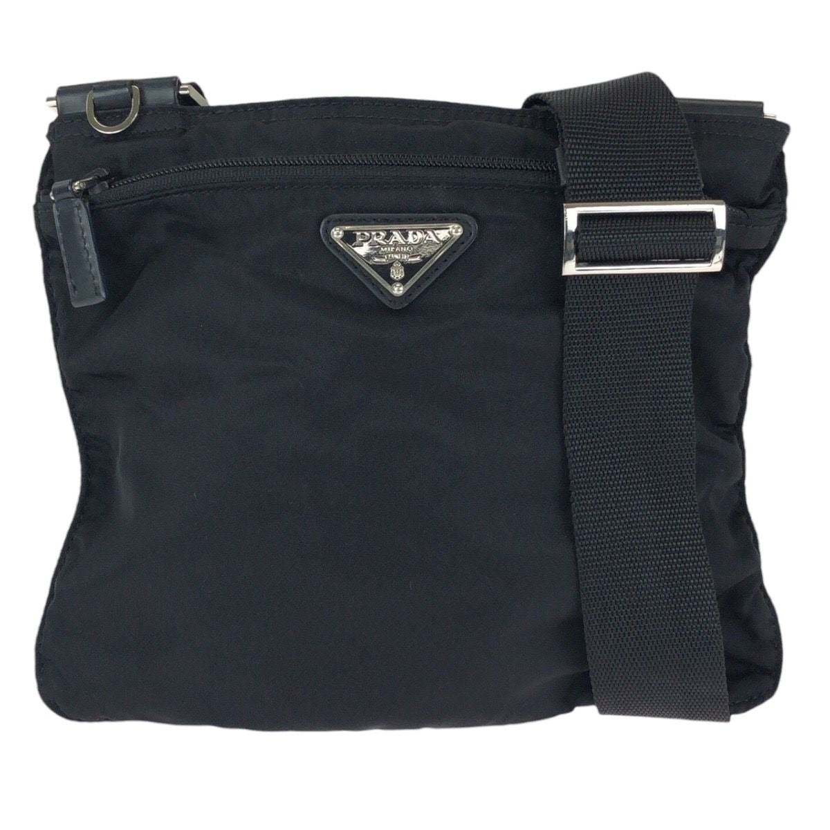 Prada Tessuto Black Silver Nylon Shoulder Bag