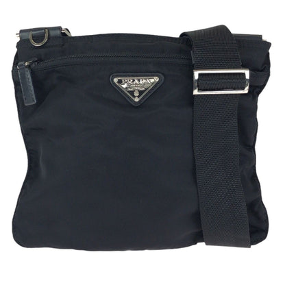 Prada Tessuto Black Silver Nylon Shoulder Bag