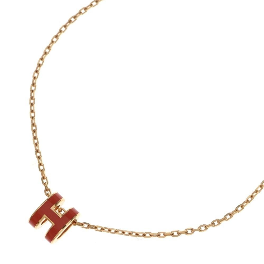 Hermes Pop Necklace Pendant Chain Pink Gold Light Red