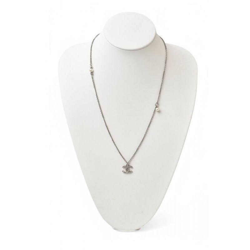 Chanel 2-Way Coco Mark CC Rhinestone Pearl Motif Silver — view 7