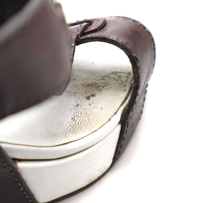 Celine Wedge Sole Strap Sandal White and Brown 36