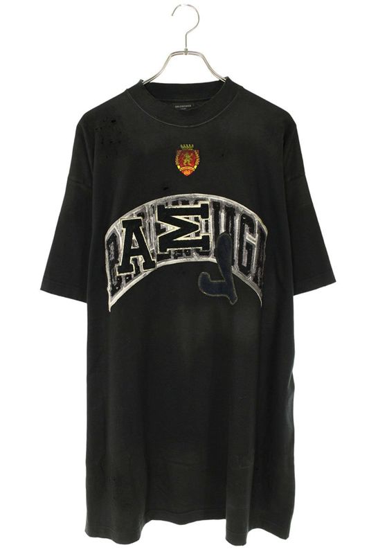 Balenciaga 23SS 739028 Tovn2 Crushed Dust Finish Wappen T-shirt Men's 3