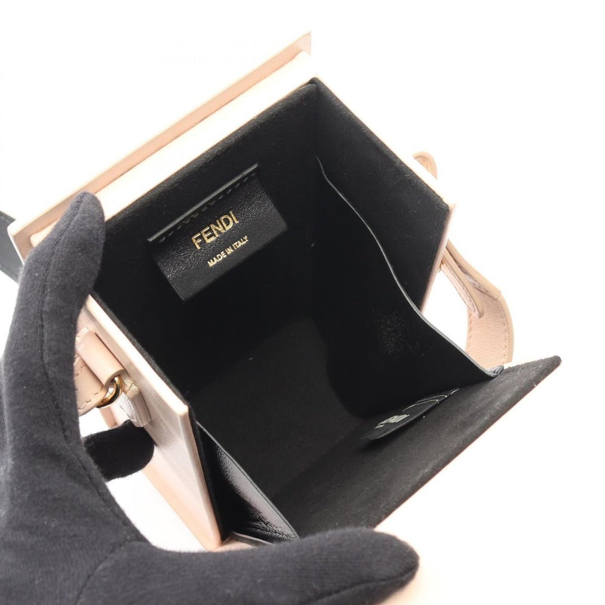 Fendi Shoulder Bag Box Light Pink Black Leather — view 3