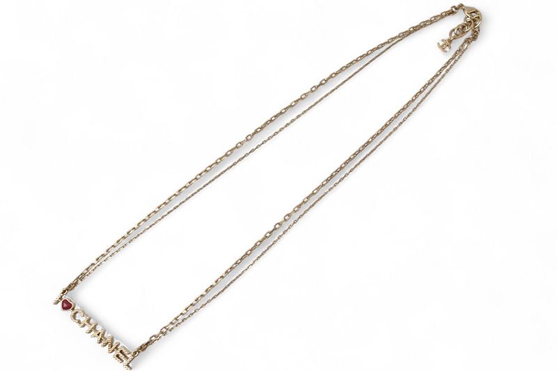 Chanel Necklace Pendant Chnael Coco CC I LOVE Chanel Heart 2strand Choker Gold