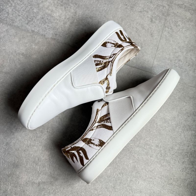 Chanel Coco Mark Leather White Gold Floral Slip on White Women's Branded Shoes