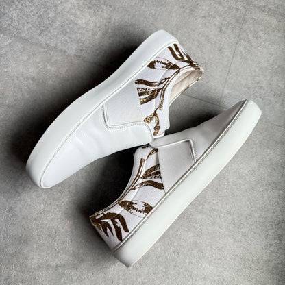 Chanel Coco Mark Leather White Gold Floral Slip on White Women's Branded Shoes