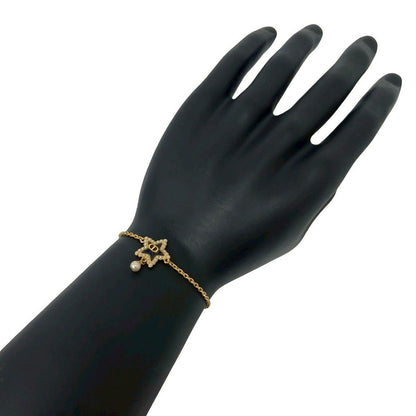 Dior CD Logo Star Motif Faux Pearl Chain Bracelet Gold — view 2