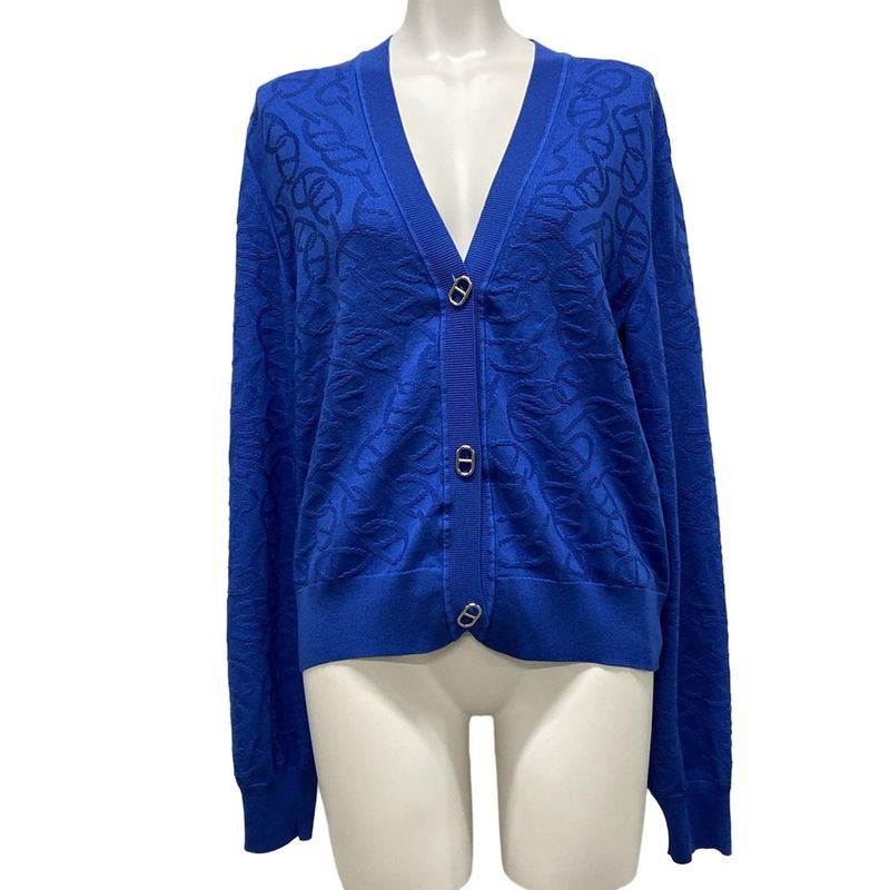 Hermes Cardigan Size 42 L Women - 4e2730dc Blue Long Sleeves Silk Blend/chaine