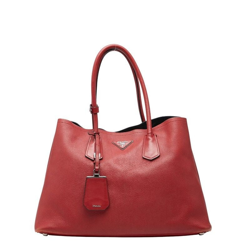 Prada Tote Shoulder Bag Red Leather